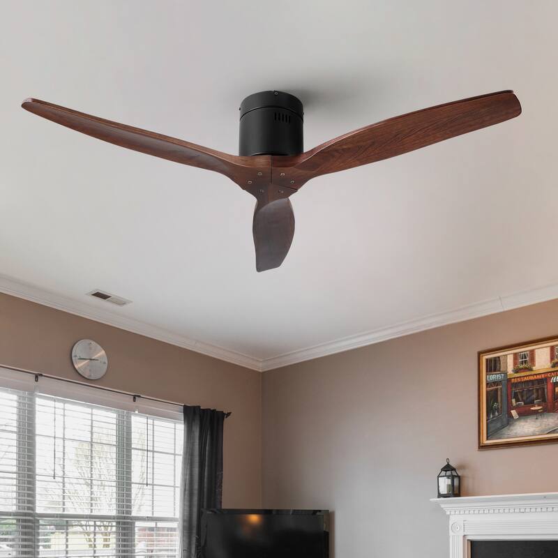 YUHAO SylvanAir Modern 52 in. Flush Mount Outdoor/Indoor Ceiling Fan with 3 Solid Wood Blades and DC Reversible Motor