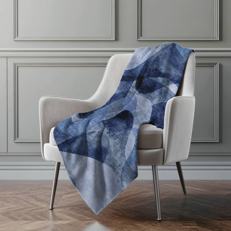 Premium Machine Washable Abstract Contemporary Sherpa Throw Blanket - Navy - 4'2" x 5'10"