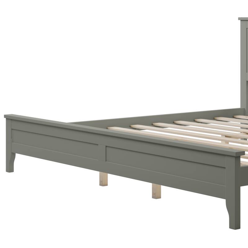 Durable Pine Wood Platform Bed with Slat Design Headboard, Full, Queen, King Options