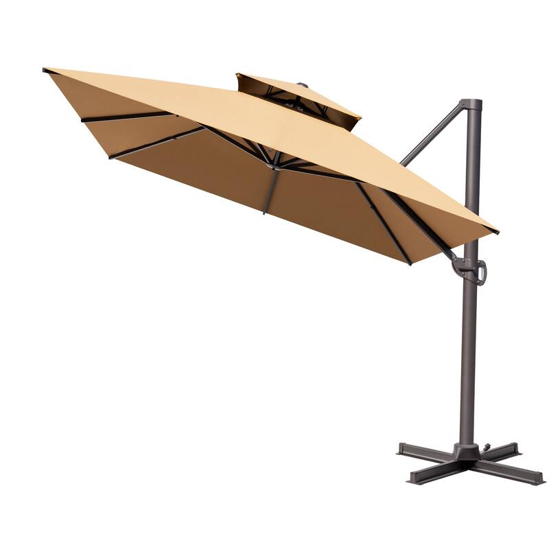 Outdoor 10X12.5 FT Dual Top Patio Offset Umbrella 360 degrees Rotation