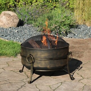 Shop Sunnydaze 24 Fire Pit Steel With Black Finish Cauldron Style With Spark Screen 24 Inch Overstock 11594239