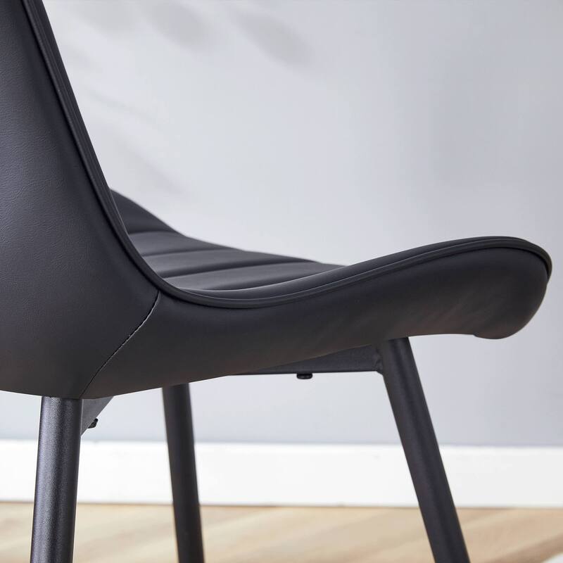 Dining Chair Set of 4 PU Extended Seating with Black Metal Legs