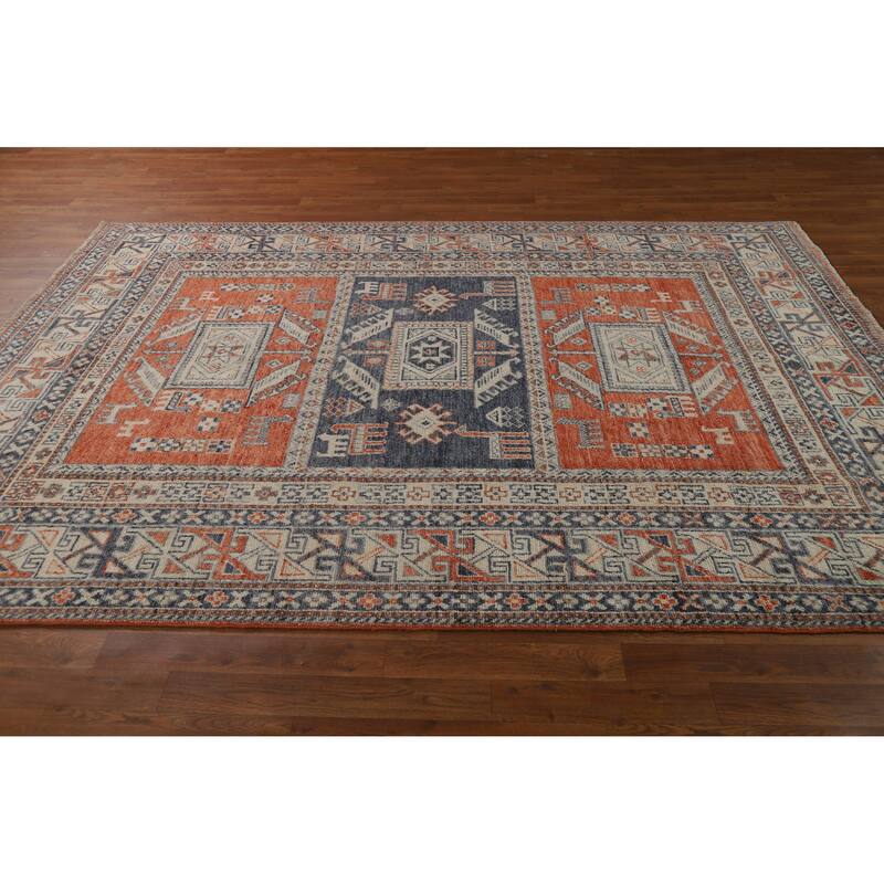 Hand Knotted Oriental 100% Wool Carpet Transitional Tribal Oranges & Rust Oushak Area Rug - 8' 11'' X 6' 5''