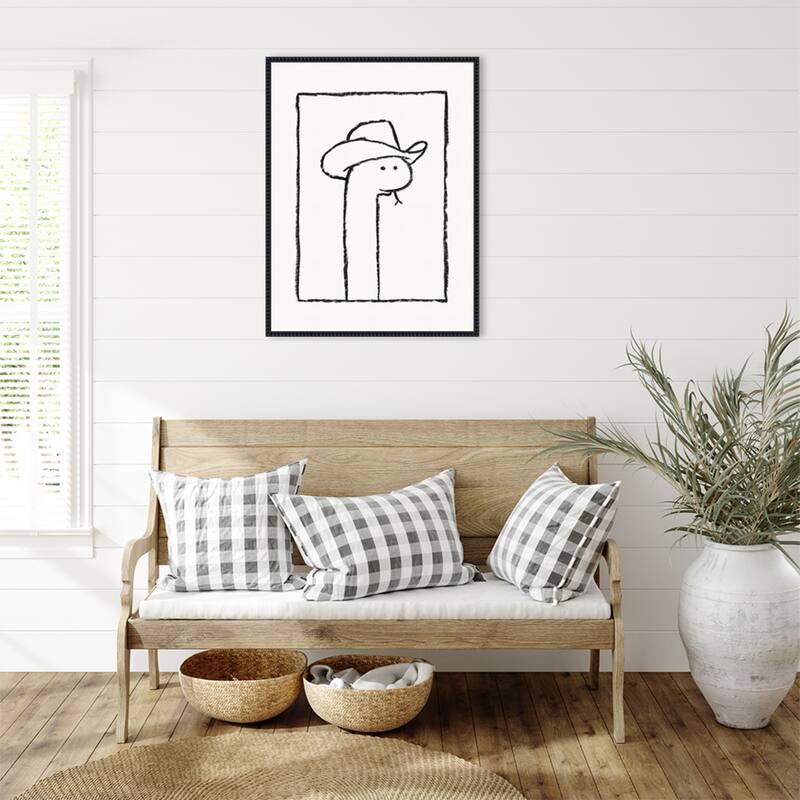 Squiggles the Snake In a Stetson by Anyone Can Yeehaw Framed Canvas Wall Art Print - Sylvie Beaded Black