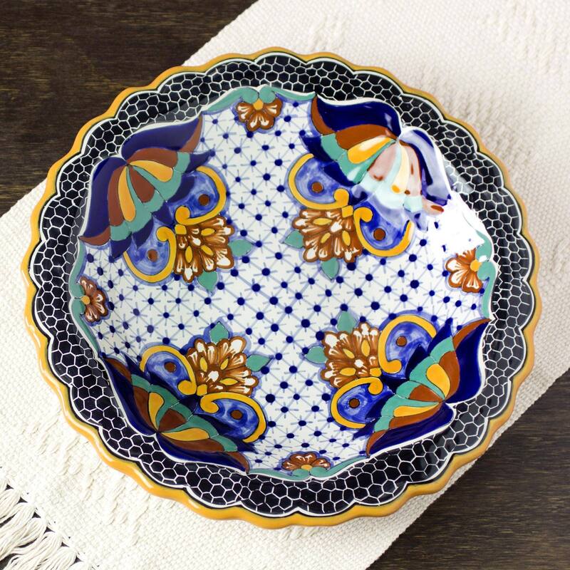 Novica Handmade Zacatlan Sunflower Ceramic Serving Bowl