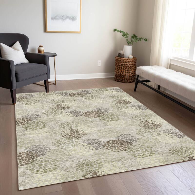 Machine Washable Indoor/ Outdoor Chantille Modern Bubbles Rug