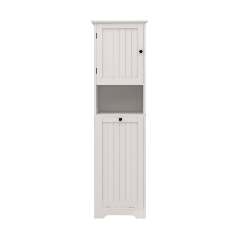 One-Compartment One-Door Tilt-Out Laundry Sorter Cabinet - White ﻿