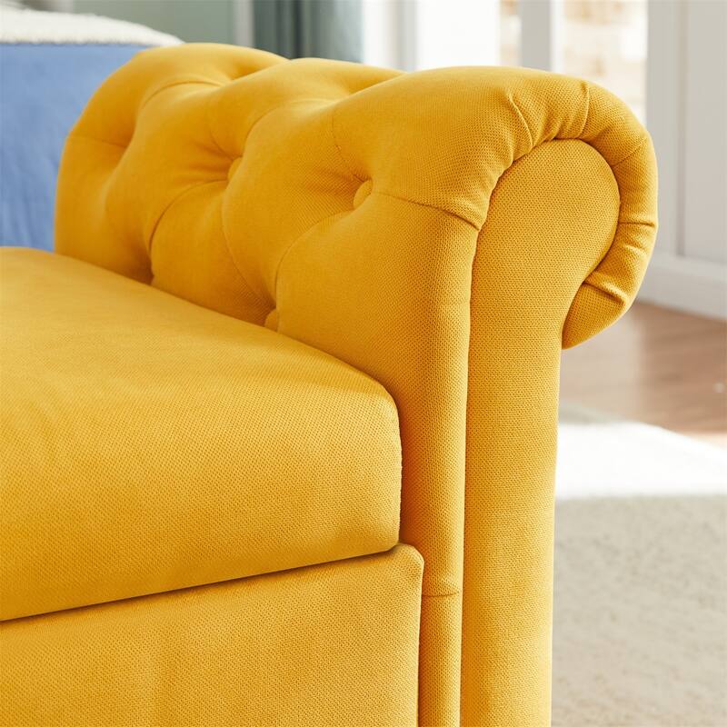 Storage Bench for Bedroom End of Bed Rolled Armed Linen Fabric Ottoman Couch Long Bench