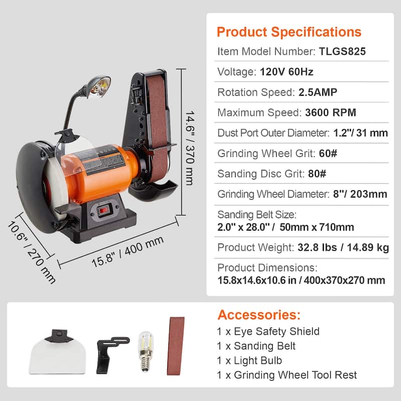 Belt Sander Induction Motor Cast Aluminum Worktable for Woodworking, Metalworking