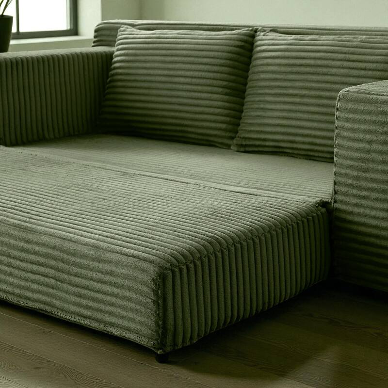 Memory Foam Cloud Loveseat, 2-in-1 Convertible Corduroy Folding Couch Bed, No-Assembly Floor Sofa with Storage Pockets