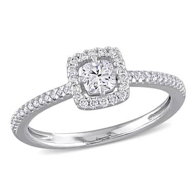 Miadora 1/2ct TDW Cushion-Cut Diamond Floating Halo Engagement Ring in 14k White Gold