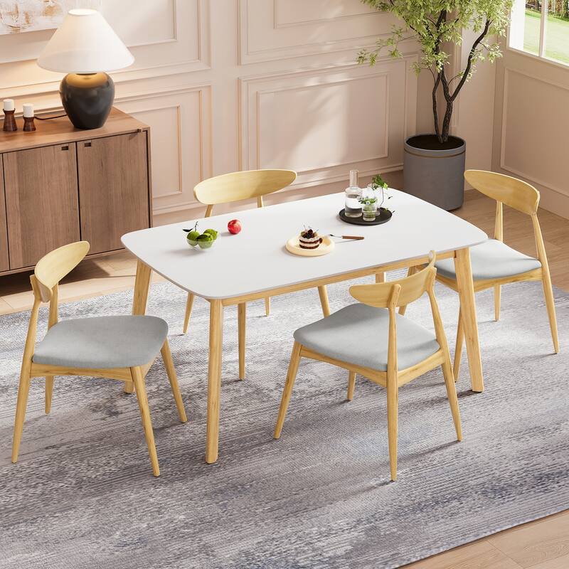 5-Piece Dining Set with Wood Table and Ergonomic Chairs, Kitchen Table Set with Splayed-Leg Table, Easy-to-Assemble