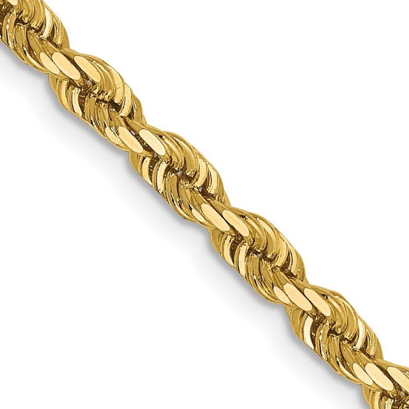 Curata 14k Yellow Gold Lobster Claw Closure 3.5mm Sparkle Cut Lightweight Rope Chain Bracelet 8 Inch