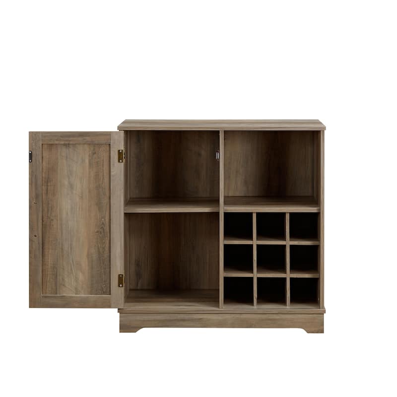 Farmhouse Wine Bar Cabinet with Drawer and Adjustable Storage Shelves for Liquor and Glasses