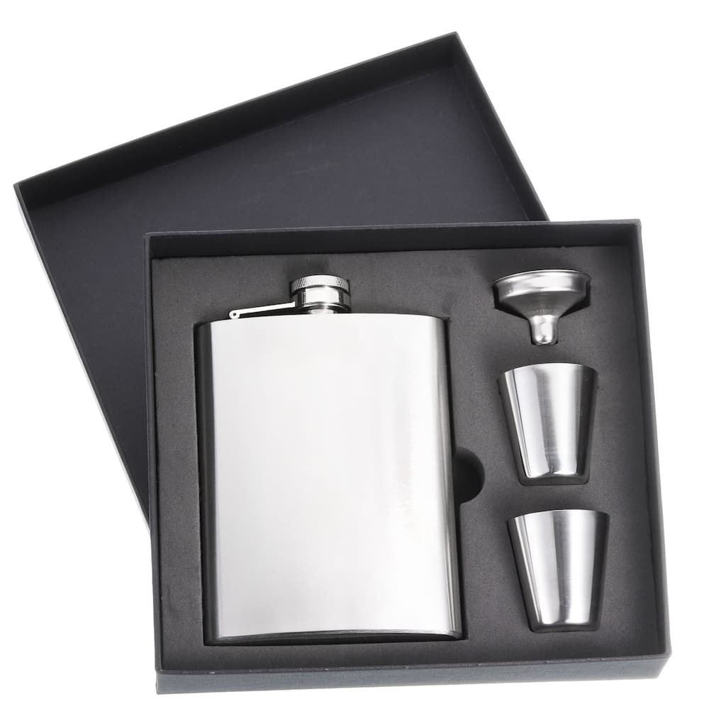 8oz Stainless Steel Hip Flask Set with Cup Funnel for Camping Hiking, Silver