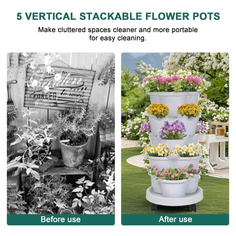 Vertical Strawberry Planter, 5 Tier Hanging Vertical Gardening Planter, Stackable Garden Tower Pot for Strawberries, Flowers