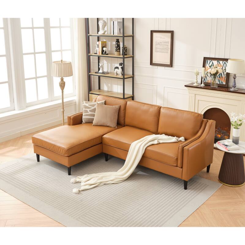 94.5" Genuine Leather L-Shaped Sectional Sofa with Left Chaise & Modern Design - Tan