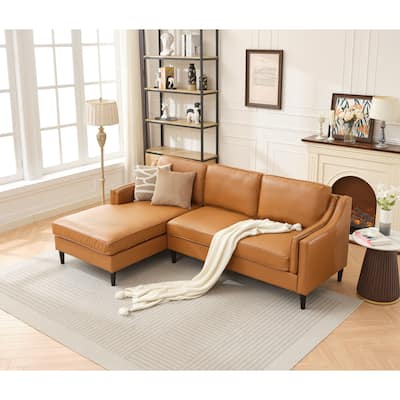 94.5" Genuine Leather L-Shaped Sectional Sofa with Left Chaise & Modern Design