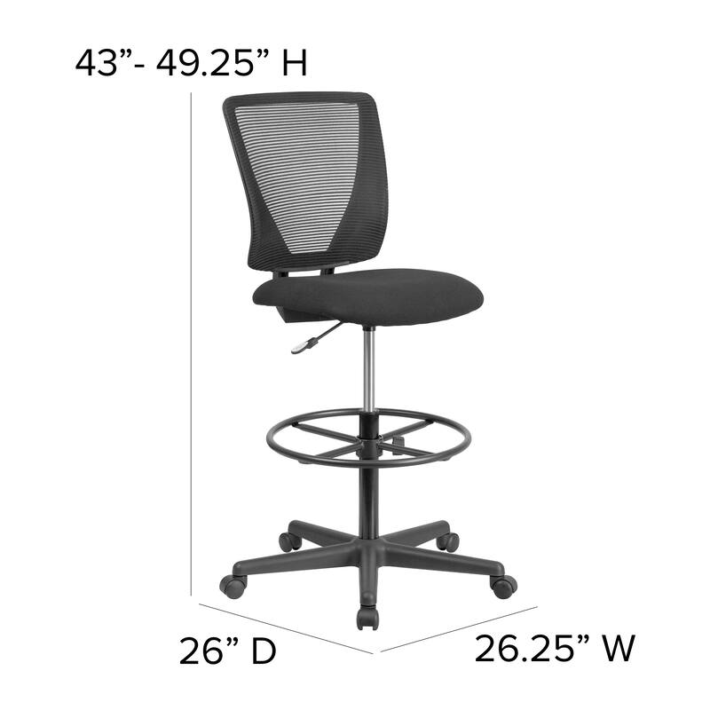 Mid-Back Mesh Drafting Chair with Fabric Seat and Adjustable Foot Ring