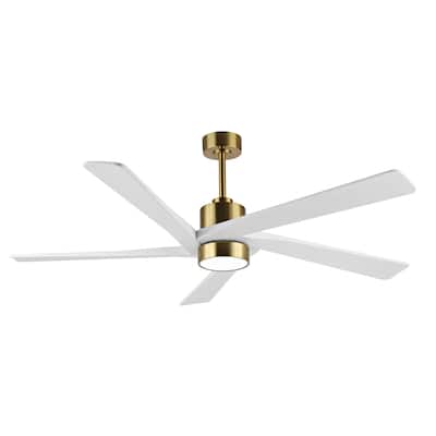 WINGBO 54 DC Ceiling Fan with Lights and Remote Control, 5 Reversible Carved Wood Blades - N/A
