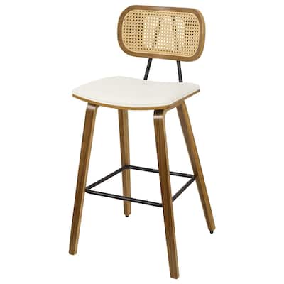 26-inch Wood Counter Height Bar Stools with Rattan Back