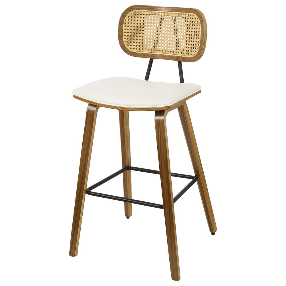 Wood Counter Stool with Rattan Back