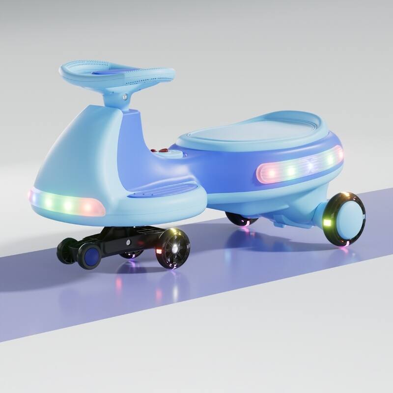 Kids Electric Ride On Car 12V Electric Wiggle Car, LED Lights, Music, Anti-Rollover for Boys and Girls Ages 3+ Indoor/Outdoor - Blue,Light Blue