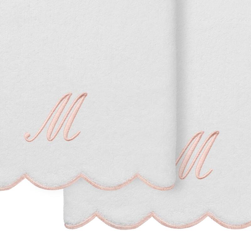 Authentic Hotel and Spa 100% Turkish Cotton Pink ADORNIA Scallop Personalized 2 Piece Bath Towel Set - 2 Bath Towels