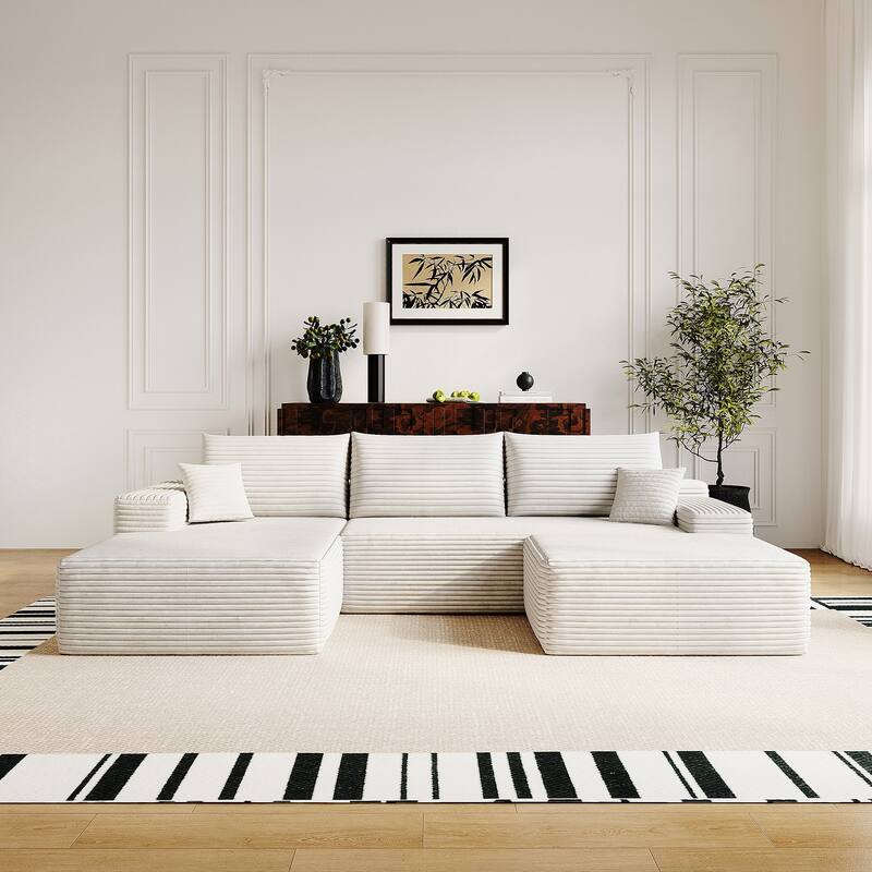 Sofa 107-in Casual White 3 -seater Left Reclining Sectional with 1 Ottoman - 8' x 10'