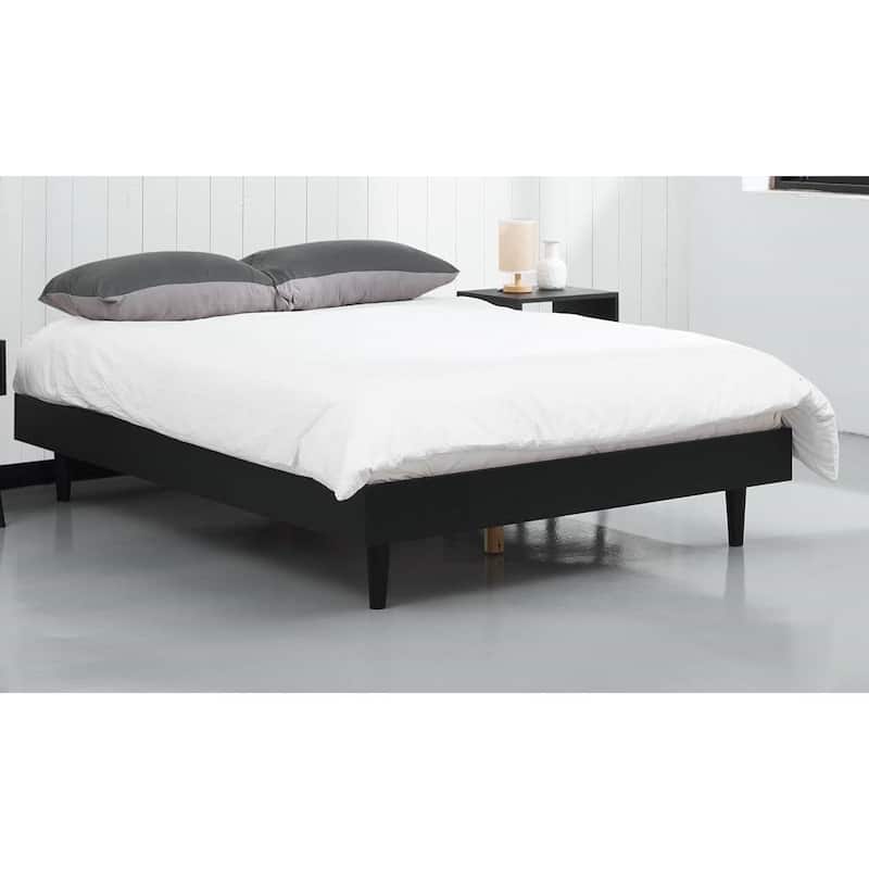 Modern Wooden Platform Bed Frame with Floating Design - Black Wood Finish - Full