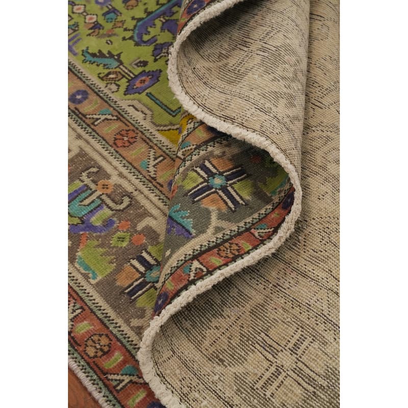 Hand Knotted Oriental 100% Wool Carpet Traditional Medallion Green Tabriz Area Rug - 9' 2'' X 6' 5''
