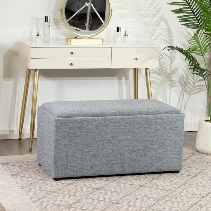 Adeco 35" Linen Storage Ottoman Bench with Reversible Tray - 34.8“X17.3"X17.7"