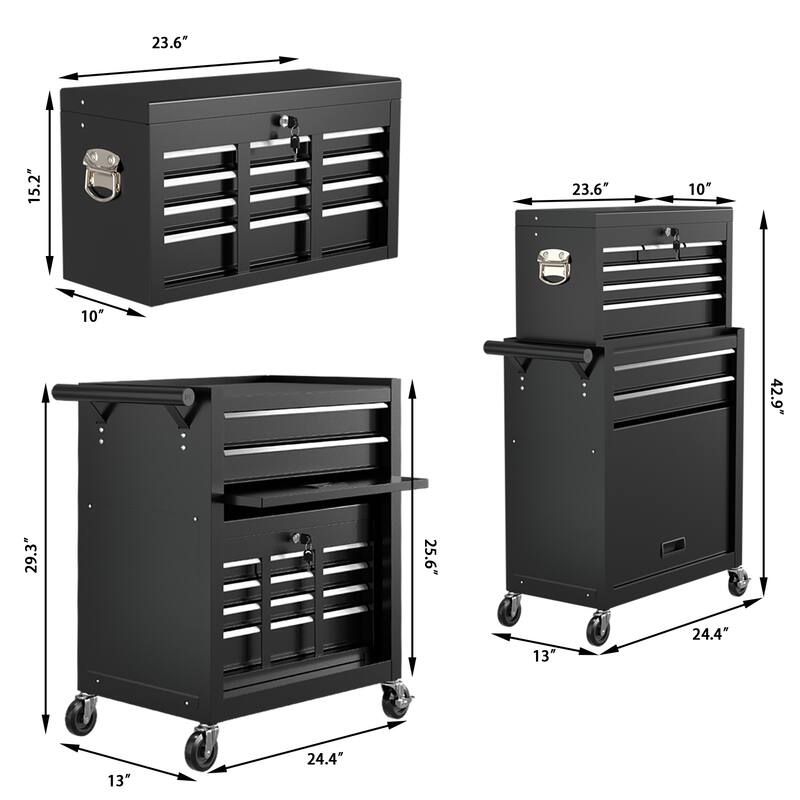 8-Drawer Rolling Tool Storage Cabinet with Detachable Top Tool Box
