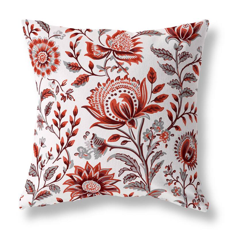 Red And Grey Sanganeri Block Print Faux Suede Throw Pillow Zipper