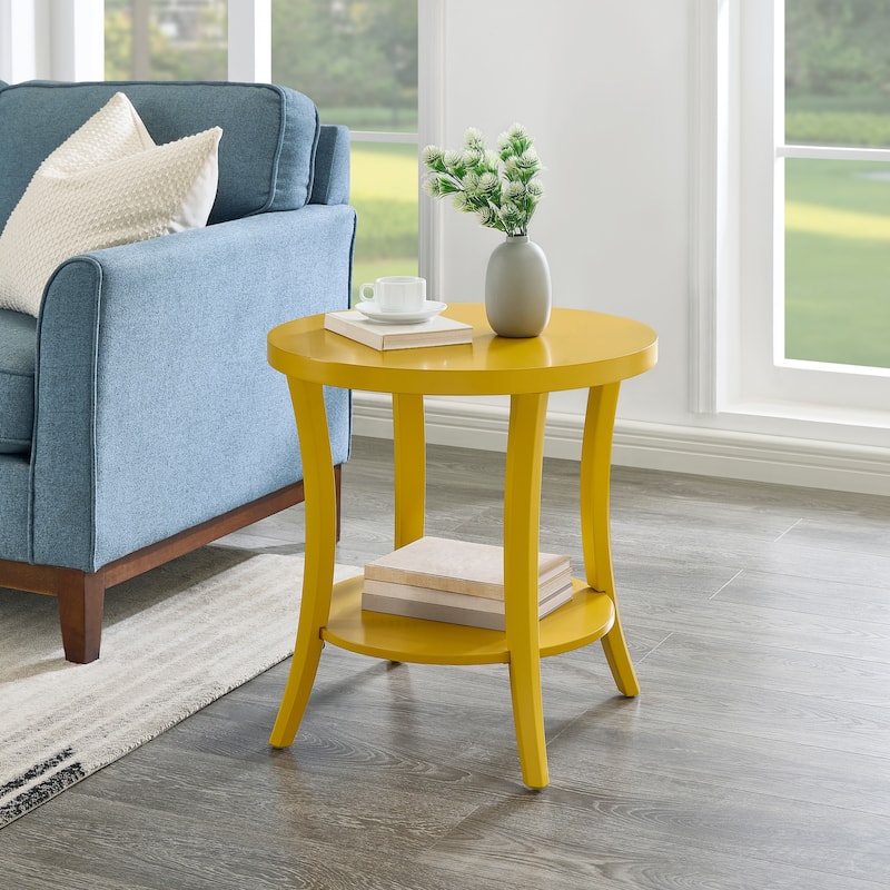 Roundhill Furniture Perth Contemporary Round Shelf End Table - Yellow