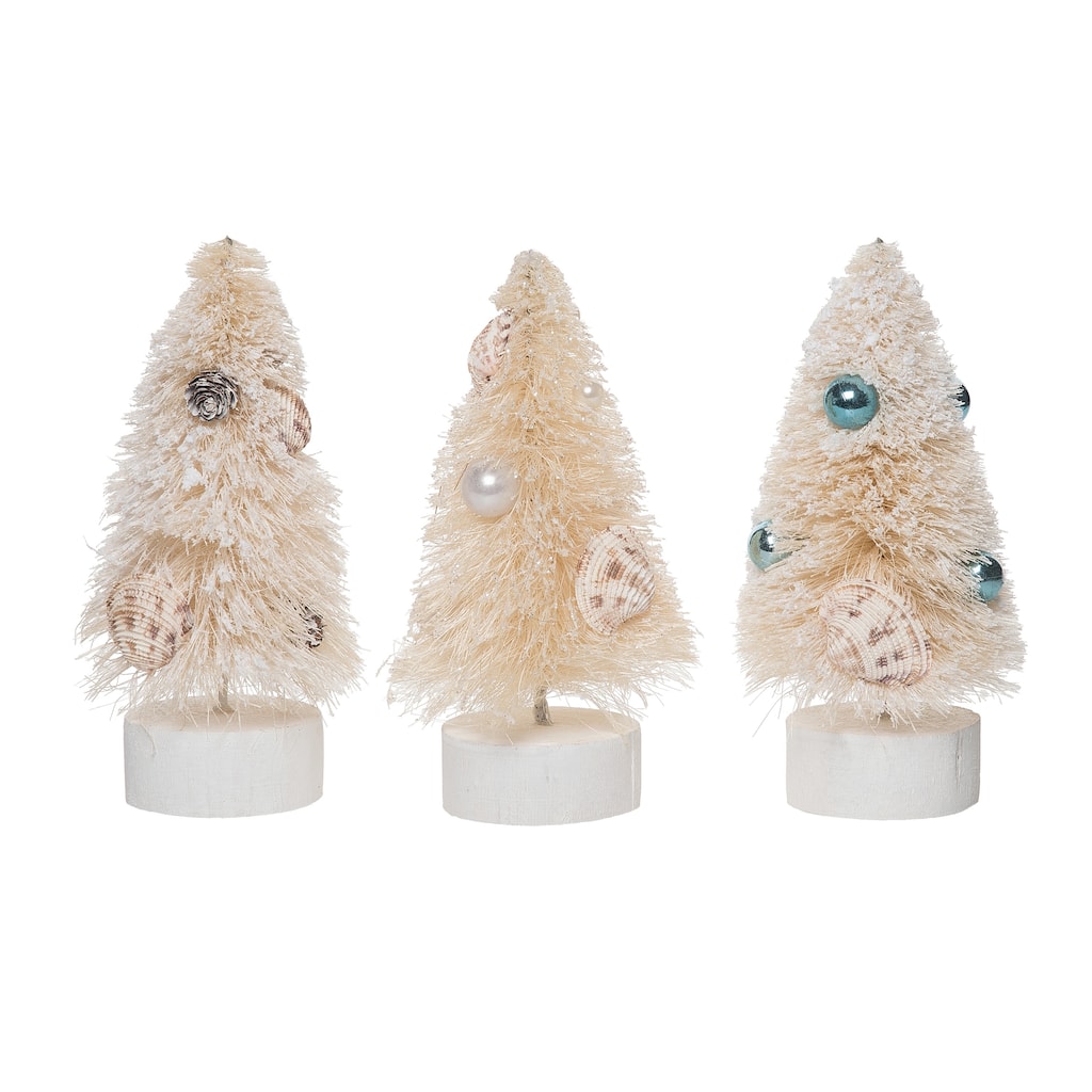 Transpac Coastal Bottle Brush Tree Decor Set of 3 Christmas Home Decorations