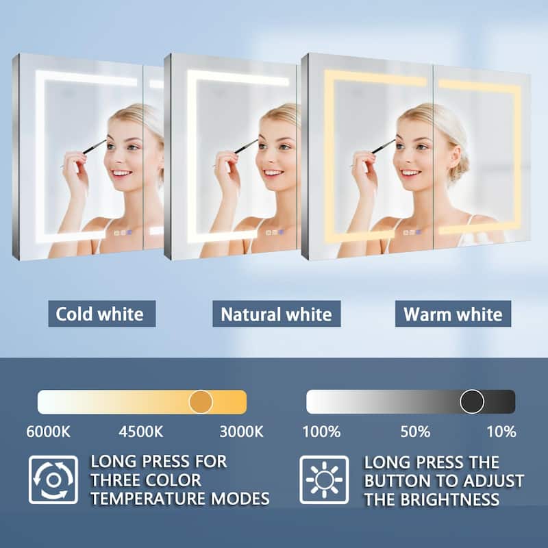ExBrite 36" x 30" LED Lighted Bathroom Medicine Cabinet with Mirror,Recessed or Surface Mount,Defog