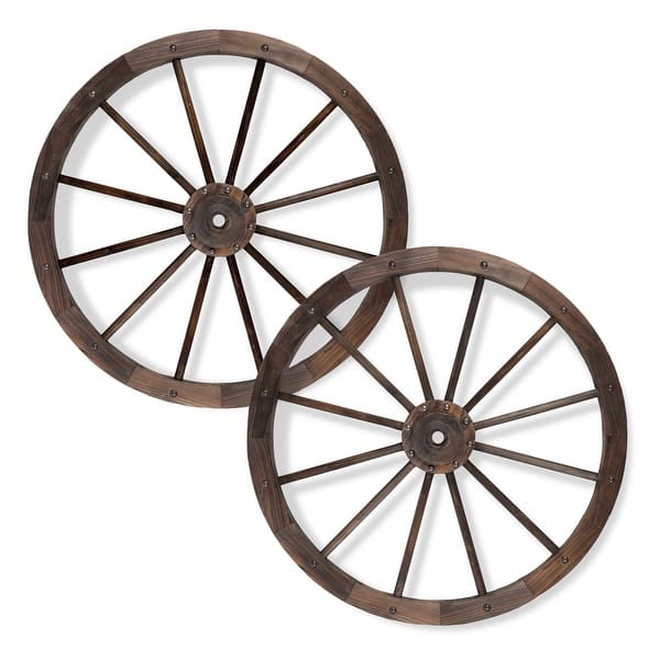 slide 2 of 5, Heritage Rustic Wagon Wheel Trellis Wooden Wall Decor Set of 2 Brown