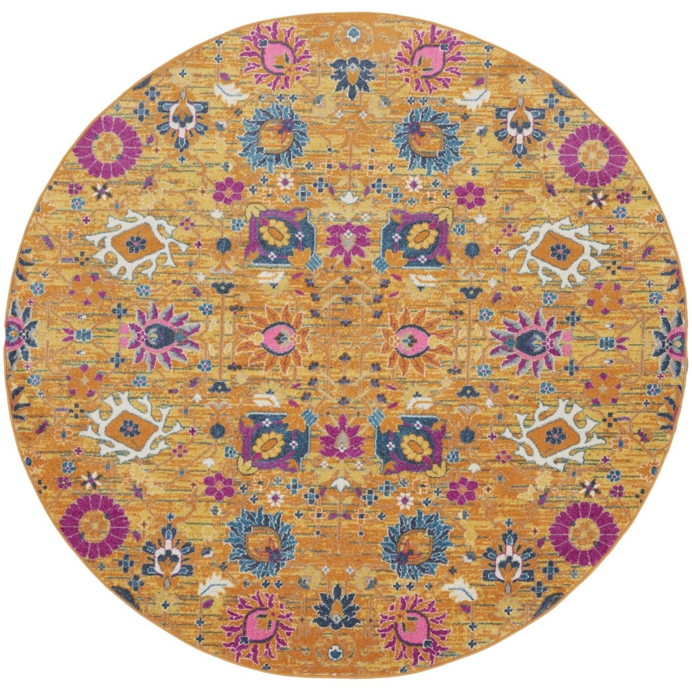 Caki Power Loomed Geometric Floral Area Rug By HomeRoots - 8' Round