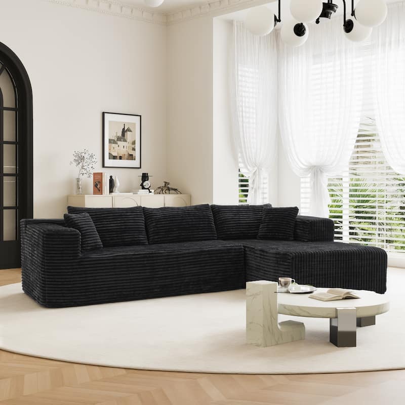 Black L-Shaped Compressed Foam Sofa – Ready-to-Use Sectional Couch with Chaise