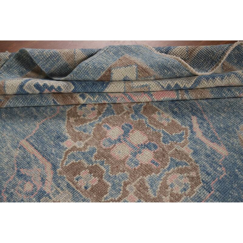 Hand Knotted Oriental 100% Wool Carpet Transitional All-Over Navy Blue & Blues Oushak Area Rug - 9' 11'' X 8' 4''
