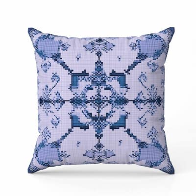 Gridded Blossom Faux Suede Reversible Throw Pillow Blue