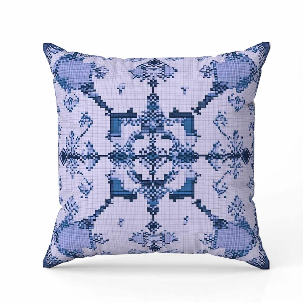 Gridded Blossom Faux Suede Reversible Throw Pillow Blue