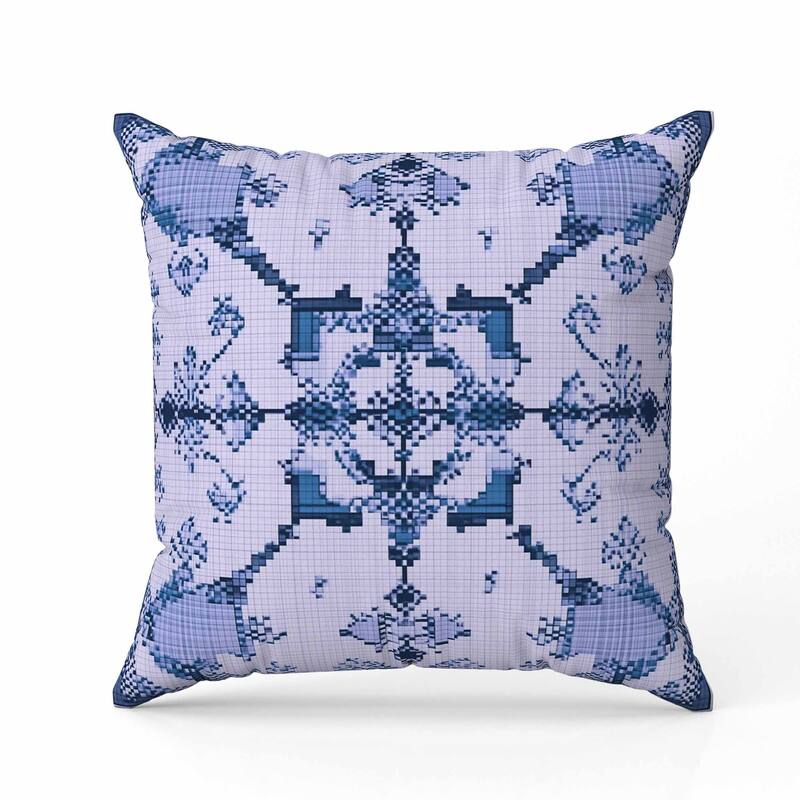 Gridded Blossom Indoor/Outdoor Reversible Throw Pillow Blue