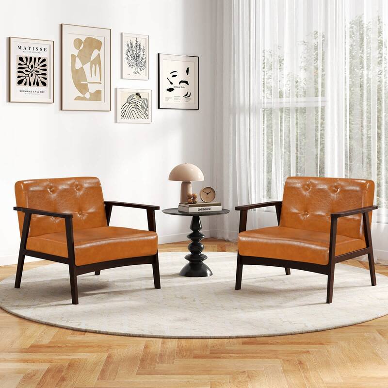 Costway 2PCS Accent Chair Button Tufted Mid-century Modern Lounge - See Details