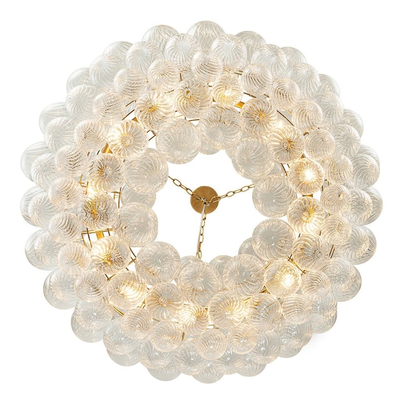 41in 12-Light Swirled Glass Globe Brass Wheel Bubble Chandelier