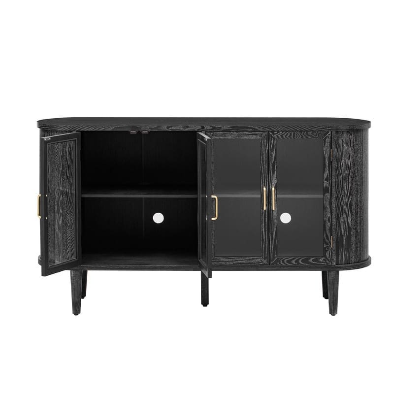 Wooden Farmhouse-Style Sideboard Buffet Cabinet with Glass Doors and Adjustable Shelves for Kitchen, Dining Room.