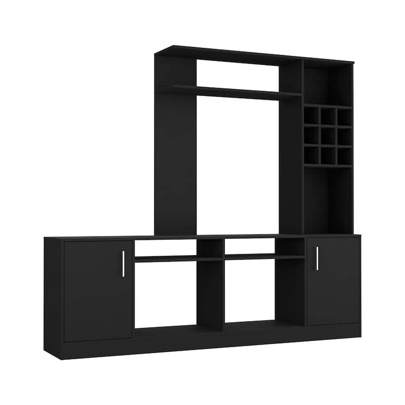 FM Furniture Vibrant Entertainment Center For TVs Up to 37" with 7 Open Shelves, 2 Cabinets, 4 Inner Shelves, and 9 Wine Cubbies
