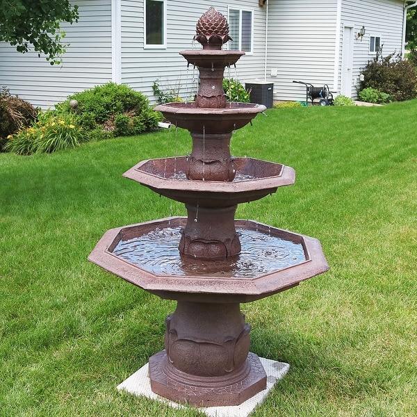 Sunnydaze 4-Tier Octagon Pineapple Outdoor Garden Water Fountain - 64-Inch