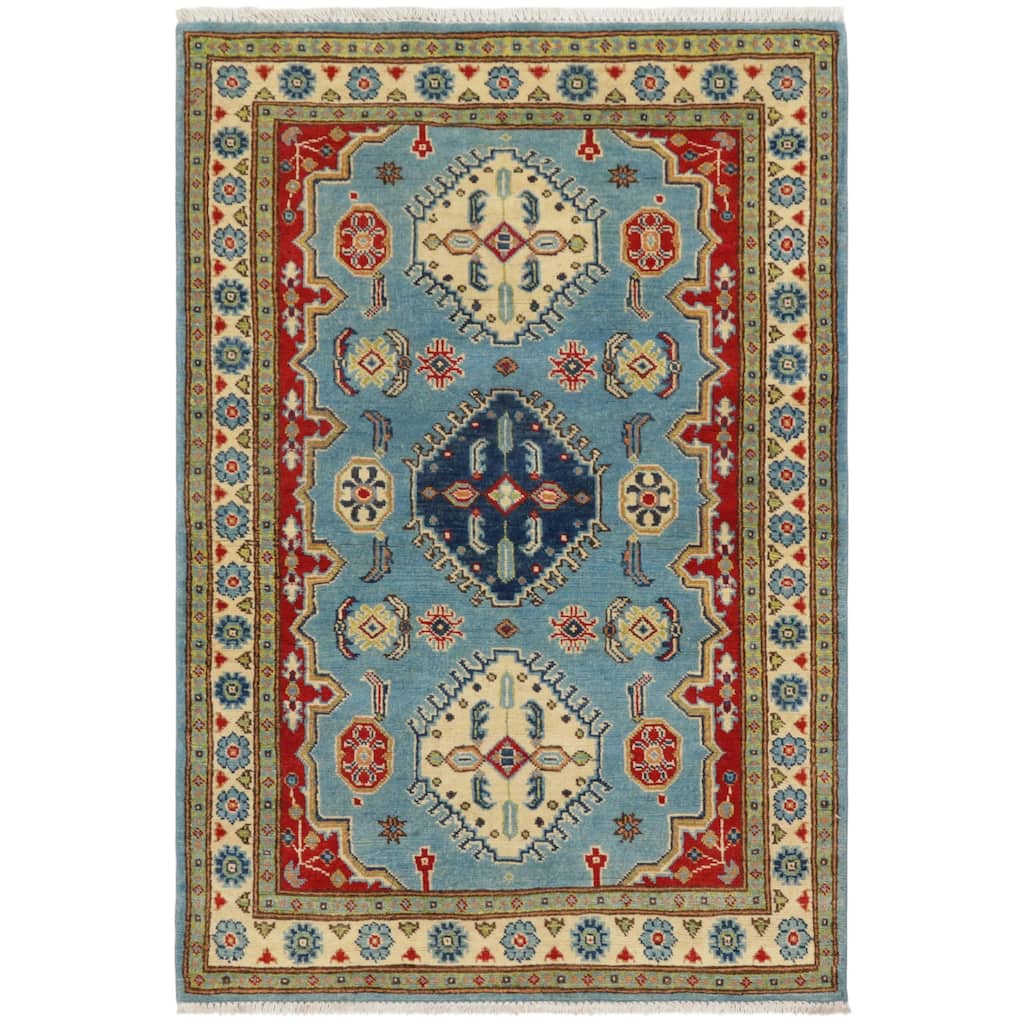 Rustic Kazak Helena Blue/Beige Wool Rug - 3'1'' x 4'10''